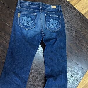 PAIGE Blue Boot Cut Jeans with Embroidery